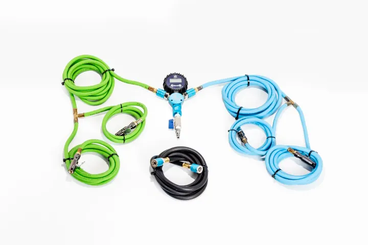 Colorful coiled hoses with connectors