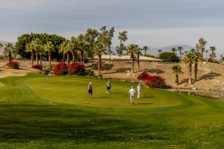 Golfers on putting green