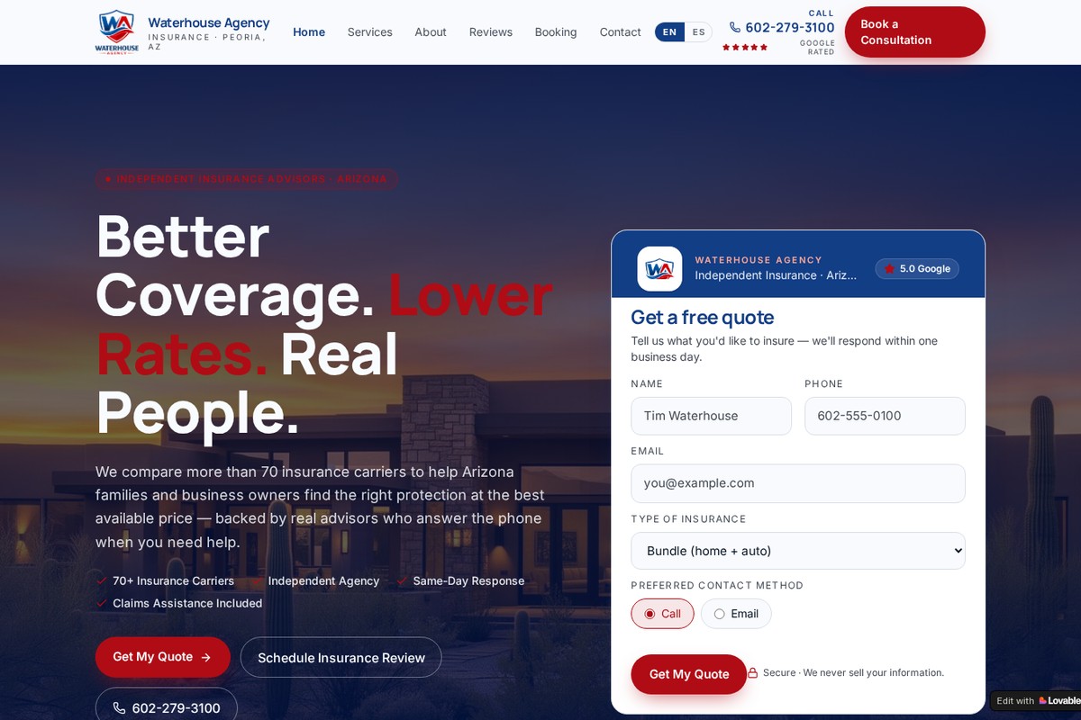 Waterhouse Agency AZ website preview